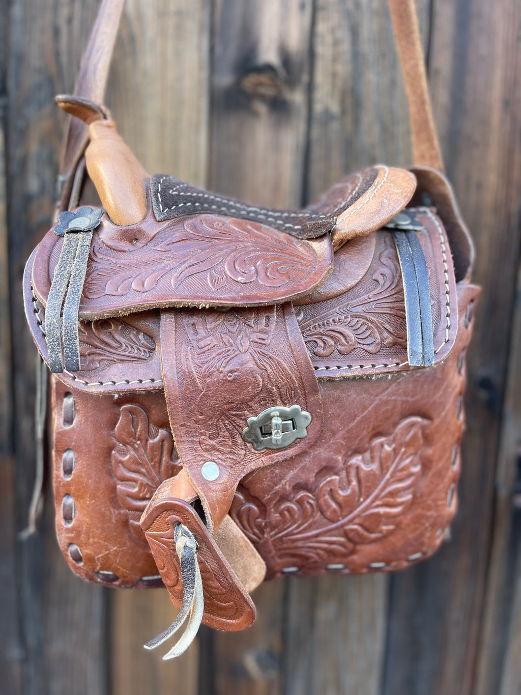 Vintage Saddle Bag- Genuine Tooled Leather