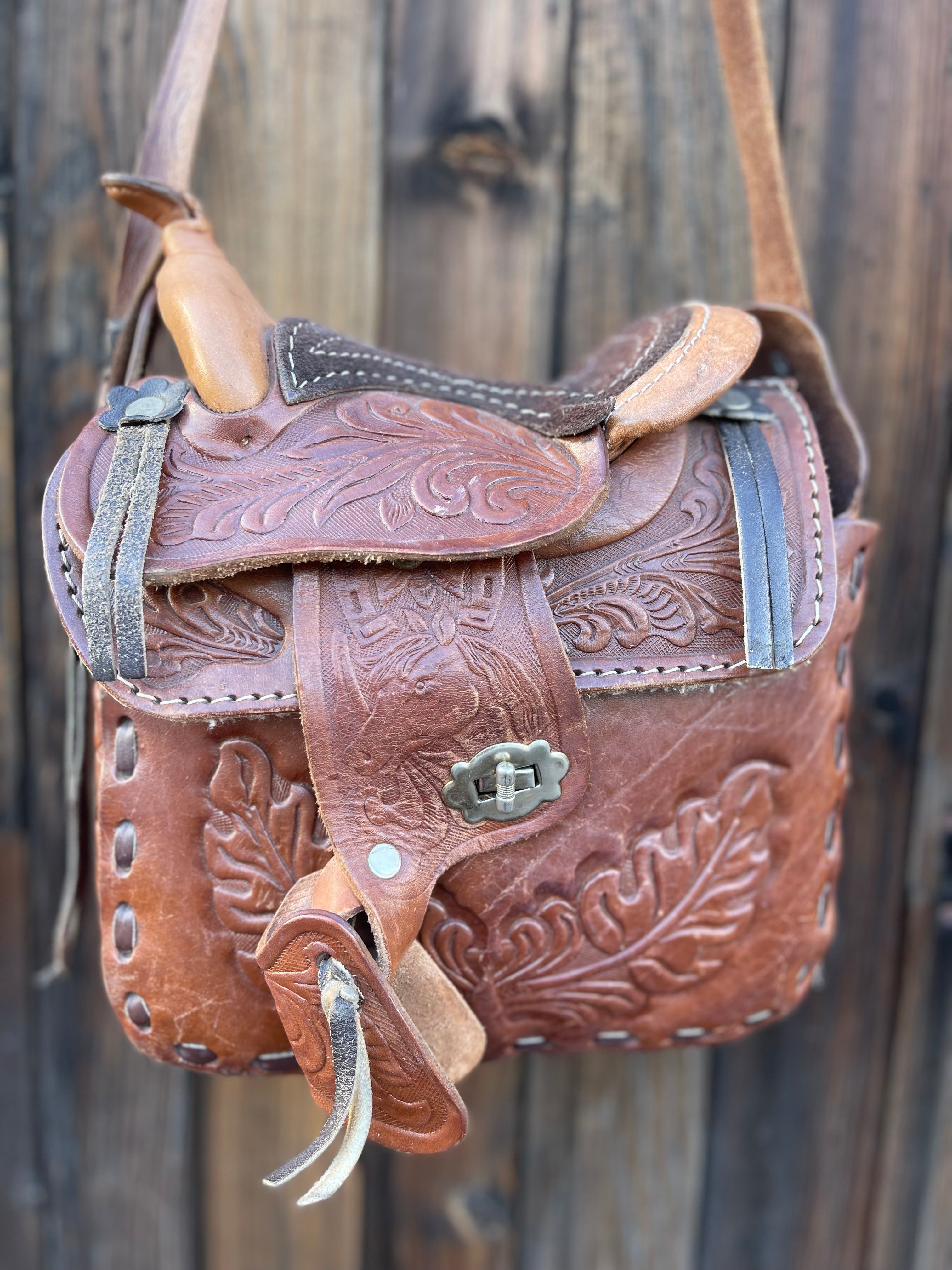 Vintage Saddle Bag- Genuine Tooled Leather