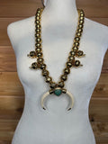 Heavy Gold Squash Blossom Necklace with Genuine Bone &amp; Turquoise – Statement Western Jewelry