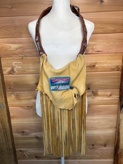 Handcrafted Tony Lama Concho Belt &amp; Fringe Leather Satchel – Western One-of-a-Kind Piece